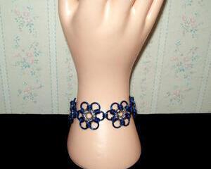 Chainmaille Flower Bracelet, Japanese 12 in 1 Style, Royal Blue with Silver