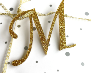 Gold ornament on package close