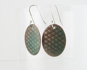 Textured Teal Enameled Copper Oval Earrings
