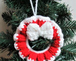 Christmas Wreath Ornament, Handmade Crochet