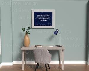 Home office picture frame mockup scene