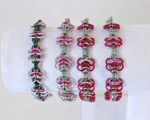 Valentine full Rosettes bracelet or anklet, handmade chainmaille European 4-in-1 pattern in anodized aluminum by RainbowMaille