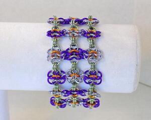 Valentine Rosette chainmaille cuff Bracelet, triple strand handmade in European 4-in-1 of anodized aluminum by RainbowMaille