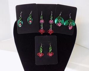 Valentine rosette chainmaille earring collection in anodized aluminum handmade by RainbowMaille