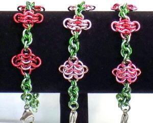 Handmade chainmaille roses bracelets in anodized aluminum by RainbowMaille in the USA