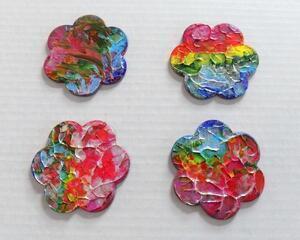 hand painted flower shaped small magnetic canvas art, rainbow acrylic fridge decor by RainbowMaille