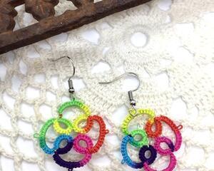 Rainbow colored handmade lace earrings