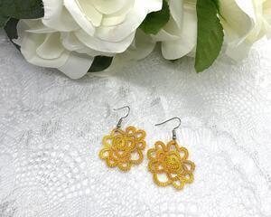 Handmade lace earrings in rose theme yellow color