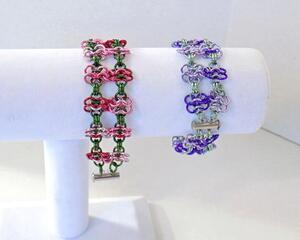 Valentine's rosettes double strand bracelets, handmade by RainbowMaille in the USA