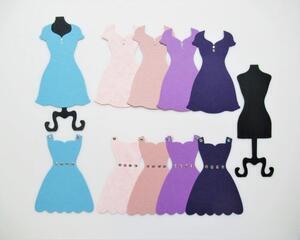 Die Cut Dresses, Embellished, Purples, Pinks, and Blue