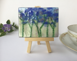 miniature kiln fired copper enamel impressionist floral landscape painting 4" by 3"