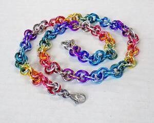 Rainbow chainmaille Mobius rope chain convertible necklace or wrap bracelet handmade of anodized aluminum by RainbowMaille in USA