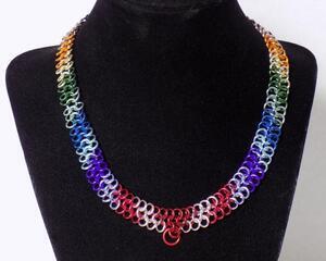 Handmade rainbow chainmaille 16.5 inch long choker European 4 in 1 pattern made with anodized aluminum by RainbowMaille in the USA