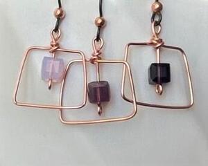 Handmade copper wire earrings with Swarovski crystal cubes