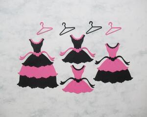 Fancy die cut dresses with hangers, hot pink and black
