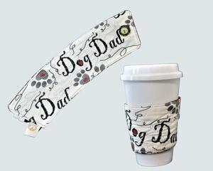 Dog Dad beverage sleeve adjustable and quilted with paw prints
