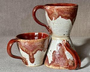Cream and Dark Red Mugs