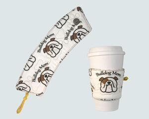 Bulldog Mom beverage sleeve adjustable and quilted with paw prints