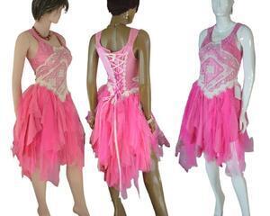 Pink and white tattered bridesmaids dress. Lace up back and crochet bodice, unique one of a kind dress, hand made, eco-friendly, boho style rainbow dress.