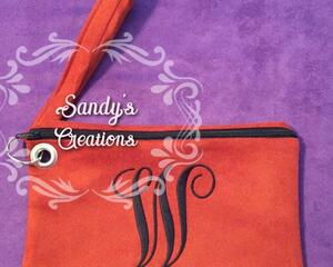 Faux Suede Monogrammed Wristlet Handbag