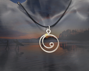 Tube wave with gold wrap pendant by Bendi's