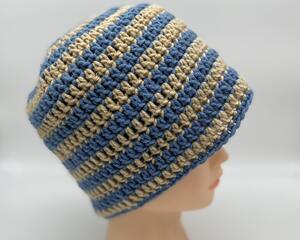 blue and tan striped hat