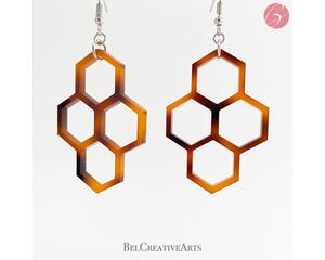 Honeycomb Faux Tortoishell Earrings Dangle Drop Style