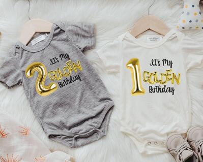 Golden birthday baby one piece outfit