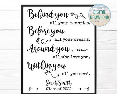 Personalized Graduation Gift, Behind you all your memories, Digital Download