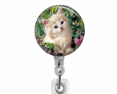 Cat on clear badge reel