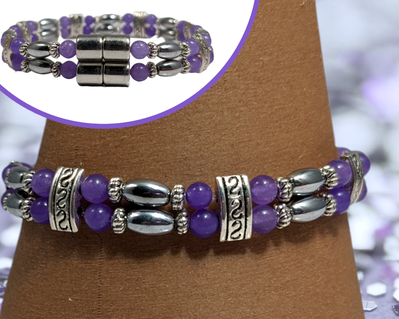 Bendi's Magnetic bracelet purple jade silver hematite extra strong