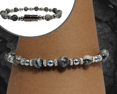 Bendi's Magnetic Bracelet with silver crazy lazy and hematite
