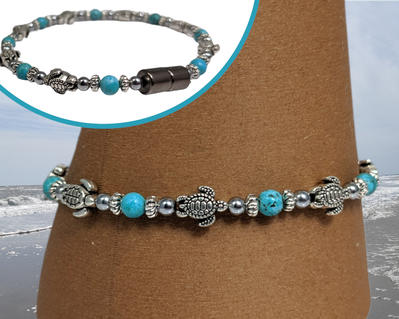 Bendi's Magnetic bracelet with turquoise baby sea turtles and hematite