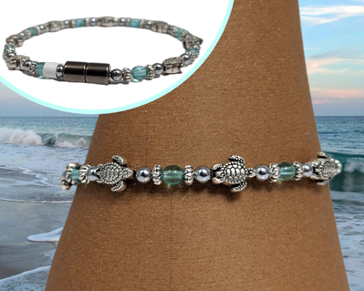 Bendi's Magnetic bracelet with turquoise baby sea turtles and hematite