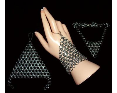 Chainmaille Hand Bracelets and Necklace, Black Ice