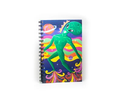 alien flying through space original art notebook journal