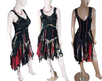 Red and black partial silk button up dress. One of a kind, hand made, eco-friendly event and wedding dress.