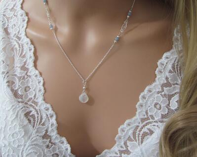 Moonstone Bride Necklace with Angelite in Sterling Silver