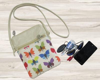 Rainbow Butterfly crossbody bag with three zippers made in USA by Afurbabyfavorite