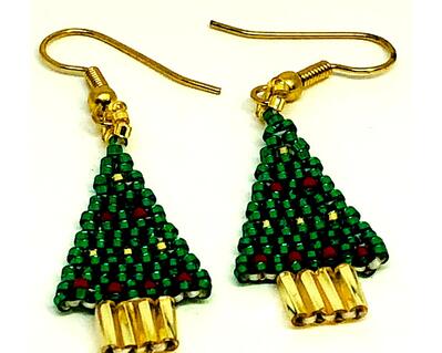 Handmade Green Christmas Tree Earrings