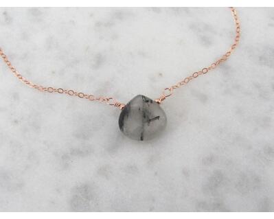 Black Rutile Quartz Necklace with Natural Tourmaline