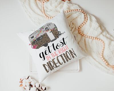 Get lost in the right direction boho camper throw pillow