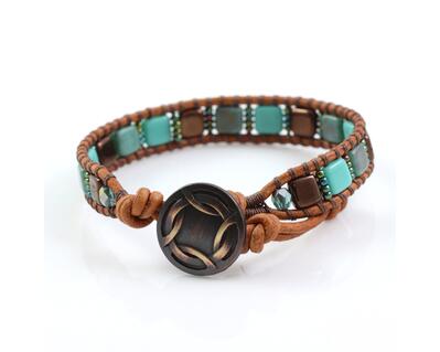 Teal and Bronze Leather Bracelet