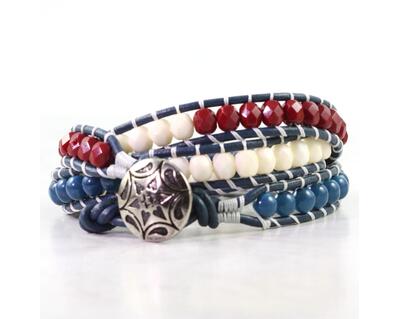 Red white and blue bracelet with silver star button