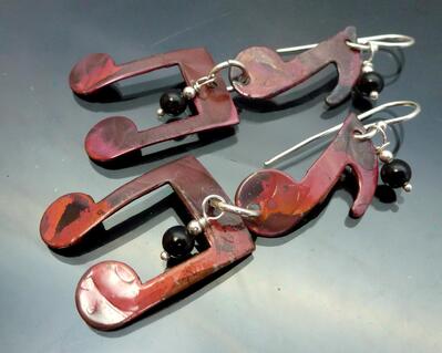 Music To My Ears Earrings Sterling Silver and Red Copper eighth and quarter note