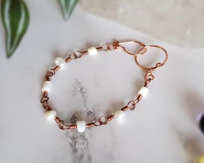 Coral, Pearl and Copper Bracelet