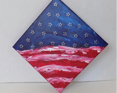 Abstract flag art with metal star embellishments, red white and blue acrylic paint on stretched frame canvas by RainbowMaille