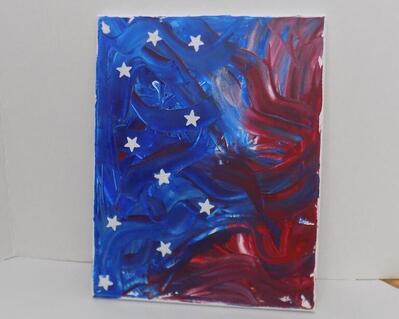 Abstract flag art on 11 inch by 14 inch stretched frame canvas, red white and blue with stars one of a kind painting by RainbowMaille