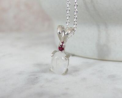 Moonstone Pendant with Ruby in Sterling Silver