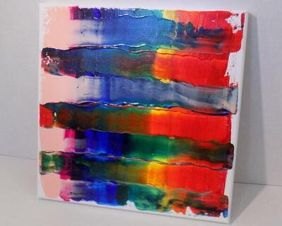 Abstract rainbow wall art, original acrylic on 10" x 10" canvas painting, one of a kind artwork titled "Back&Forth" by RainbowMaille